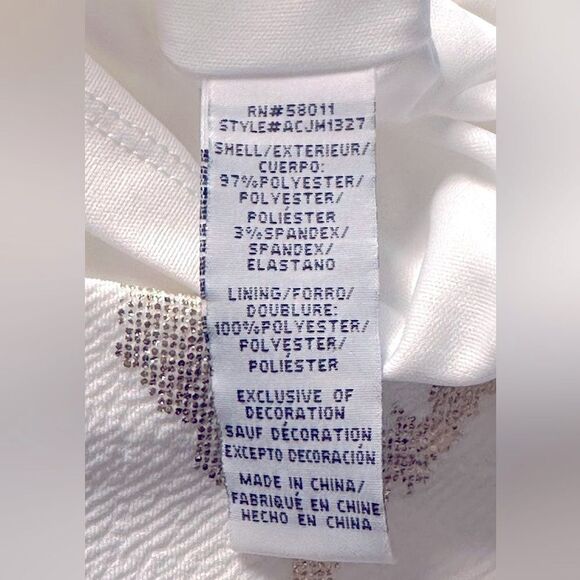 Sangria White and Gold Metallic Cap Sleeve Rhinestone Shift Dress - Picture 10 of 12